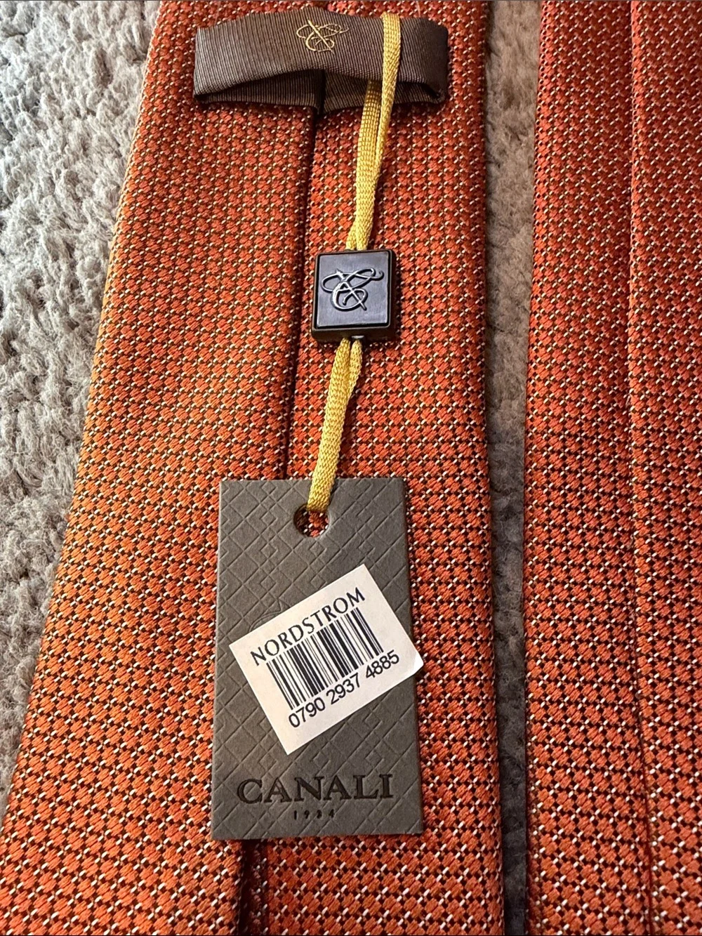 Canali Burnt Orange Textured 100% Silk Tie